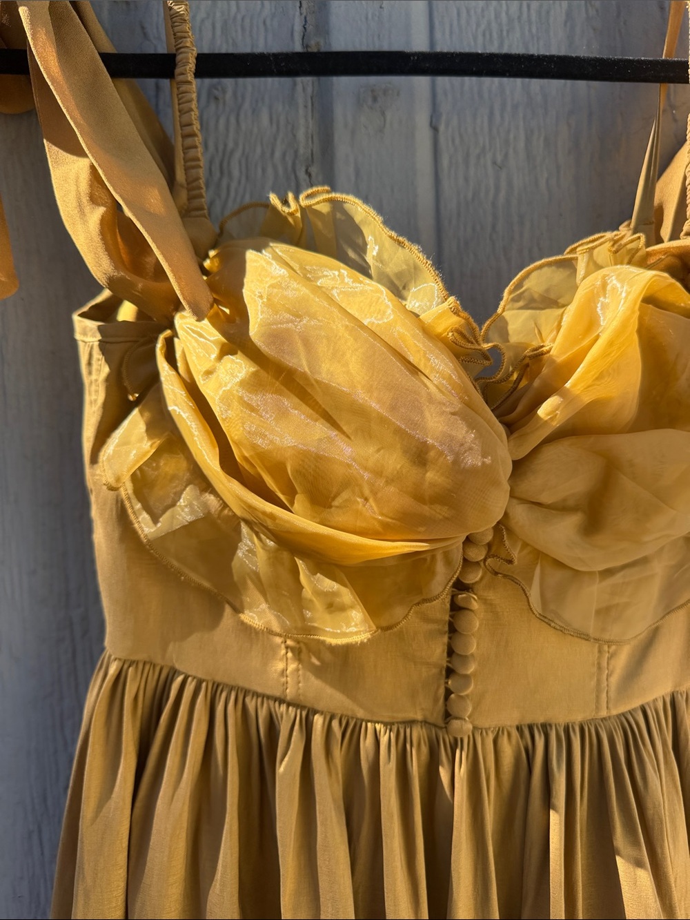 For Love and Lemons Yellow Tie-Strap Midi Dress Size: M - Picture 7 of 9